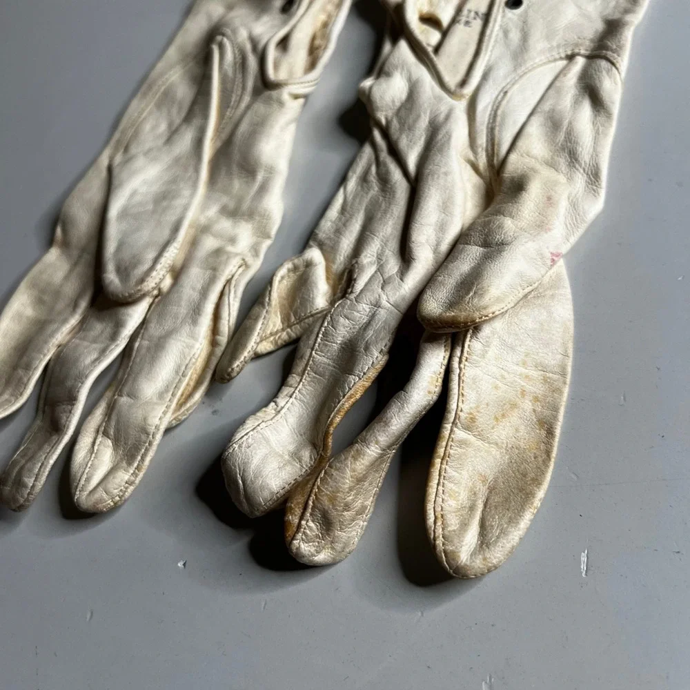 Vintage Perrins Make Cream‎ Leather Gloves Club Mark Cadet 1950s Off White 8.5
